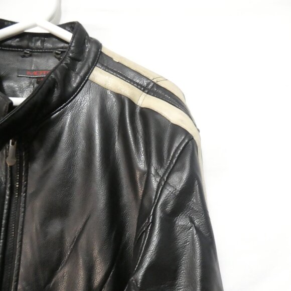 MOTO | large | Dark Brown Faux Leather | Cream Stripes | Zipper Cuffs - Picture 5 of 15